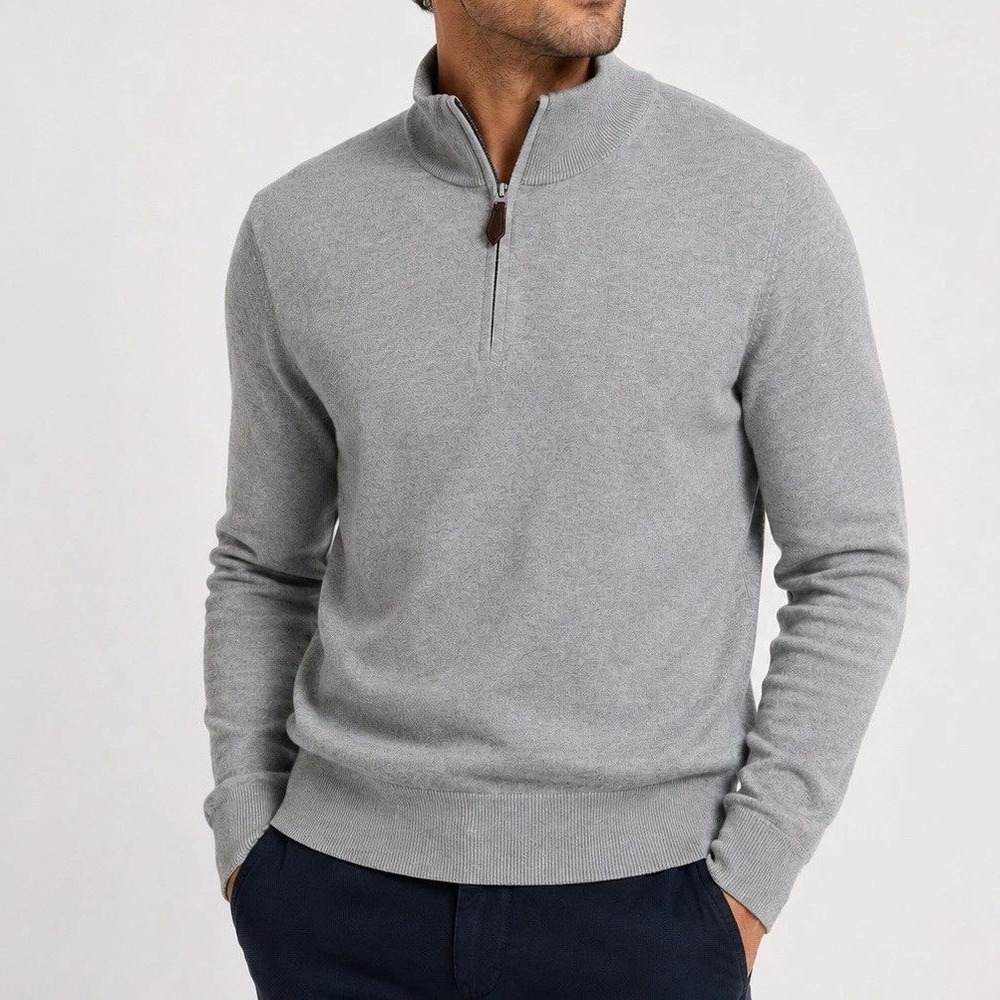 Brooks Brothers Men's XXL Gray Quarter Zip Sweater Cotton Silk Cashmere